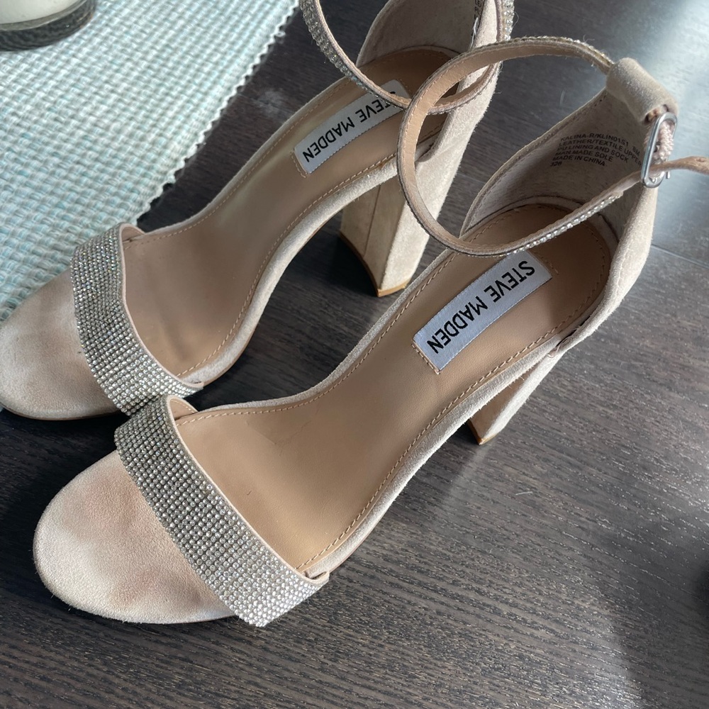 Steve Madden Beige and Silver Heeled Sandals